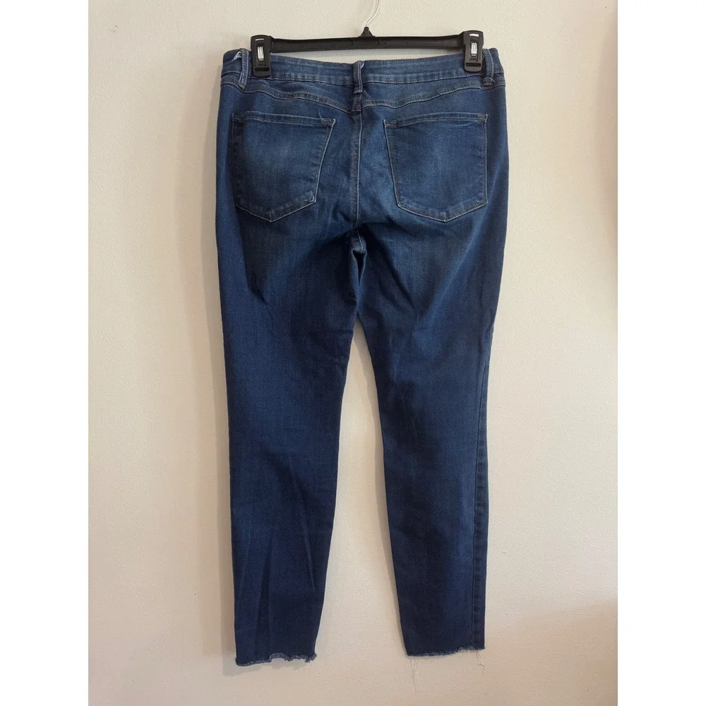 Kaari Blue Mid Rise Skinny Ankle Jeans‎ Women 12 Dark Wash Distressed Raw Hem